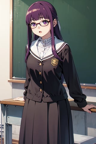 1girl, seifuku, tight, school girl, classroom, long skirt, glasses,