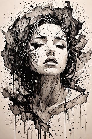 (masterpiece, high quality, 8K, high_res), ((ink drawning and pencil shading)),
an abstract painting imbued with melancholy romanticism, conveying a story of painful love. The center of the composition is a girl who is hurt by her own feelings and which she is trying to refuse. It’s as if she’s telling herself that she doesn’t care about her loved one because worrying about him is too painful for her.
The picture should be sensual, tell about internal struggle and contradictions, that mutual love is not always happiness, that sometimes it is death for both lovers,artint