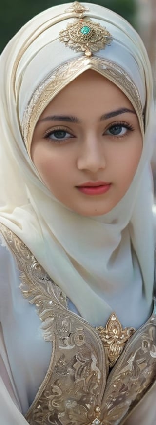1 girl, pretty, moslem clothes, hijab, palestinian turban, veil, islamic dress, closed clothing, long dress, cloak, (Best Quality:1.4), (Ultra-detailed), (Detailed light), (beautiful face),  Amazing face and eyes, high heels,  extremely detailed CG unified 8k wallpaper, High-definition raw color photos, professional photograpy, dynamic lighting, depth of fields, full body view, outdoor, mosque, more detail XL, dilraba,