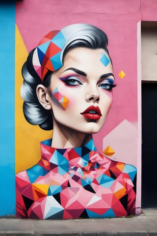 Street art, with its contemporary sensibility and a blend of geometric and surreal forms, conveys beauty,LinkGirl,DonM3l3m3nt4lXL,glitter