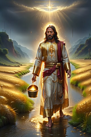 Jesus golden And praying ,river, poor indian family ,BucketGoldUnderTheRainbow,AngelStyle, farm, feild, 