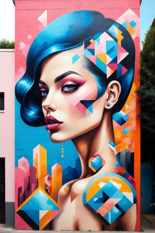 Street art, with its contemporary sensibility and a blend of geometric and surreal forms, conveys beauty,LinkGirl,DonM3l3m3nt4lXL,glitter