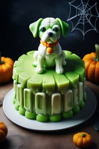 Cake dog ,photography, best quality, medium shot,BugCraft,brccl,stworki,halloween,comic book