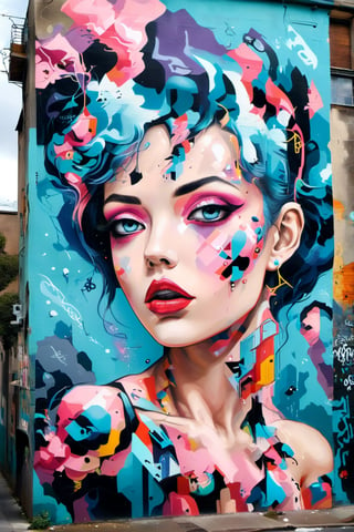 Street art, with its contemporary sensibility and a blend of geometric and surreal forms, conveys beauty,LinkGirl,DonM3l3m3nt4lXL,glitter