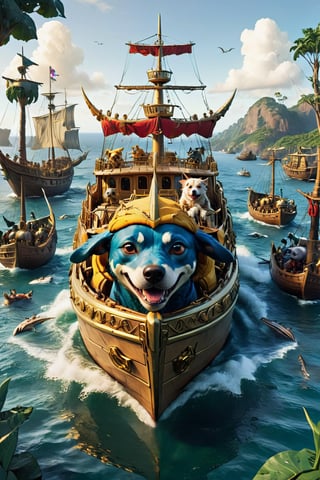  Many Dog warrior, Golden Pirats Dog, shark attack the piratedog ,comic book,BugCraft,moonster,Fairy, golden ships. golden boats, wakanda style, fighting,DonMW15pXL,Disney pixar style,dragon,brccl