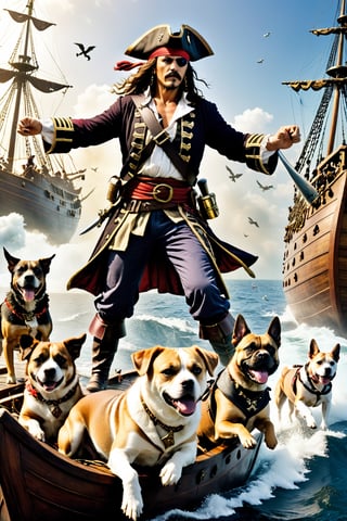 2 capitain of dog and many dogs, shps, boat, fighting photoshop (medium), photograph_(object), Pirate king, pirate, sheife , hark attack