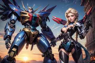 (Elsa:1.3) as a(mecha:1.6), sexy, flying, armor on chest, armor on shoulders, armor on arms, armor on legs, giant, full body, solo, action pose,(masterpiece, best quality, ultra-detailed), (perfect hands, perfect anatomy),  High detailed, anatomically correct,, beautiful face, detailed hands, perfect eyes, expressive eyes, score_9, score_8_up, score_7_up, best quality, masterpiece, 4k,More Detail,Add more detail, 