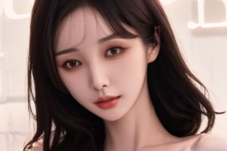 fc detail portrait, surrealism, overall detail. Beautiful woman, elegant white 25 year old oriental woman, solo, wavy shoulder length dark brown hair,