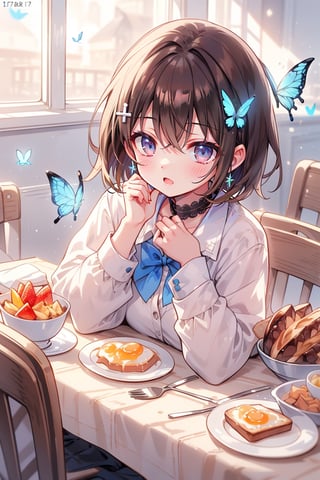 Masterpiece, highest quality, illustration, succubus princess, cute, cute, (portrait: 0.8), (close-up: 0.9), 1 girl, solo, looking at camera, blushing, smiling,
break,
(1 female, solo: 1.4),
break,
(Breakfast, a 17-year-old beautiful girl's dining table, a cute breakfast that looks good in her school uniform: 1.3), (surrounded by flowers), the background is breakfast in a person's living room,

,(closed shirt and thin chest),(boyish beauty is beautiful like a boy),
(Slightly pointed beautiful ears: 0.7),
(Short hair, beautiful shiny black hair, dark brown hair: 1.3), (Two-tone hair with light blue inside: 0.7)

Cross hairpin, (jewel-like blue eyes), blue butterfly hair ornament, beautiful eyes,
Lace choker, wide frills, cross (shiny blue), blue dyed hair, blue butterflies flying around.
,
cross hairpin,
blue eyes,
Magical eyes like blue jewels), blue butterfly hair ornaments, beautiful eyes,
lace choker, wide frill)
A cross (shiny blue) shines on the choker, the cross earrings glow blue and dye her hair, and blue butterflies fly around.
break,
, (blazer uniform, blue tie, beautiful legs in checkered pants), checkered blazer uniform and pure white shirt (closed shirt collar and boy's uniform tie), holy high school girl reminiscent of Sister Nun, beautiful legs, brown leather shoes,
(sensual pose),
break,
(Liar's blush:), (Devil's embarrassed face:), (evil smile), (opens mouth), (closes eyes),
break,

break,
(Vivid colors), (Realistic colors), (Transparent colors), (Shiny colors),