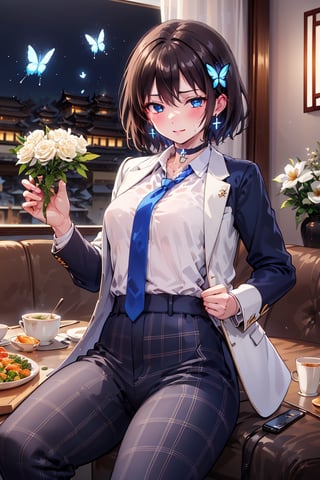 Masterpiece, highest quality, 2020 anime, very adorable best succubus queen, beautiful

The background is night, a delicious-looking stew in the center, a succubus stew in front, and mysterious dishes such as Incubus Ramen spread with a miasma, making the viewer feel uneasy.

break,
(1 female, solo: 1.4),
break,(((Chinese clothes, luxurious Chinese food)))
(surrounded by flowers), the background is breakfast in a person's living room,

,(closed shirt and thin chest),(boyish beauty is beautiful like a boy),
(Slightly pointed beautiful ears: 0.7),
(Short hair, beautiful shiny black hair, dark brown hair: 1.3), (Two-tone hair with light blue inside: 0.7)

Cross hairpin, (jewel-like blue eyes), blue butterfly hair ornament, beautiful eyes,
Lace choker, wide frills, cross (shiny blue), blue dyed hair, blue butterflies flying around.
,
cross hairpin,
((blue eyes))、
Magical eyes like blue jewels), blue butterfly hair ornaments, beautiful eyes,
lace choker, wide frill)
A cross (shiny blue) shines on the choker, the cross earrings glow blue and dye her hair, and blue butterflies fly around.
break,
, (blazer uniform, blue tie, beautiful legs in checkered pants), checkered blazer uniform and pure white shirt (closed shirt collar and boy's uniform tie), holy high school girl reminiscent of Sister Nun, beautiful legs, brown leather shoes,
(((sensual pose)))
break,
(Liar's blush:), (Devil's embarrassed face:), (evil smile), (opens mouth), (closes eyes),
break,

break,
(Vivid colors), (Realistic colors), (Transparent colors), (Shiny colors),