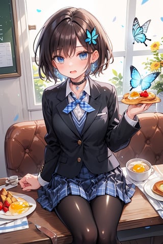 Top quality (Beautiful Landing Official Game Character Reference Sheet: 1), Description, (Facial expression variation: 1), (Clothing, Chibi character illustration: 1.1), 2-head character

break,
(1 female, solo: 1.4),
break,
(Breakfast, a 17-year-old beautiful girl's dining table, a cute breakfast that looks good in her school uniform: 1.3), (surrounded by flowers), the background is breakfast in a person's living room,

,(closed shirt and thin chest),(boyish beauty is beautiful like a boy),
(Slightly pointed beautiful ears: 0.7),
(Short hair, beautiful shiny black hair, dark brown hair: 1.3), (Two-tone hair with light blue inside: 0.7)

Cross hairpin, (jewel-like blue eyes), blue butterfly hair ornament, beautiful eyes,
Lace choker, wide frills, cross (shiny blue), blue dyed hair, blue butterflies flying around.
,
cross hairpin,
blue eyes,
Magical eyes like blue jewels), blue butterfly hair ornaments, beautiful eyes,
lace choker, wide frill)
A cross (shiny blue) shines on the choker, the cross earrings glow blue and dye her hair, and blue butterflies fly around.
break,
, (blazer uniform, blue tie, beautiful legs in checkered pants), checkered blazer uniform and pure white shirt (closed shirt collar and boy's uniform tie), holy high school girl reminiscent of Sister Nun, beautiful legs, brown leather shoes,
(sensual pose),
break,
(Liar's blush:), (Devil's embarrassed face:), (evil smile), (opens mouth), (closes eyes),
break,

break,
(Vivid colors), (Realistic colors), (Transparent colors), (Shiny colors),