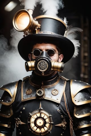 
Imagina una fotografía tomada en la oscuridad de la noche, donde la única fuente de luz es el destello repentino de un flash que ilumina la escena. En el centro, un payaso vestido con atuendos steampunk se convierte en el protagonista. Su sonrisa es exageradamente amplia, casi desafiando los límites de la expresión humana, mientras su rostro se acerca a la cámara con una intensidad inquietante.

La perspectiva de gran angular y la vista baja añaden una sensación de dramatismo a la imagen, como si estuvieras mirando hacia arriba hacia una figura imponente y misteriosa. La calidad cinematográfica, hiperrealista y ultradetallada de la foto hace que cada textura y sombra cobre vida, casi como si pudieras alcanzar y tocar la tela desgastada del traje del payaso o sentir la frialdad del metal de sus adornos.

La resolución 4K resalta cada detalle con claridad prístina, desde las sutiles arrugas de la piel hasta los hilos individuales de la tela. A pesar de la modernidad de la imagen, hay un aire de nostalgia vintage, acentuado por los bordes dañados de la fotografía que sugieren un pasado lejano y olvidado.