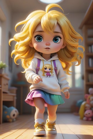 4d photographic image of full body image of a cute little chibi girl, surreal, gold hair, vivid colours octane render trending on artstation, artistic photography, photorealistic concept art, soft natural volumetric cinematic perfect light, UHD white background, Dream House, Disney style, Disney Pixar style,score_9, modern Disney, SDXL,Cartoon,photo r3al