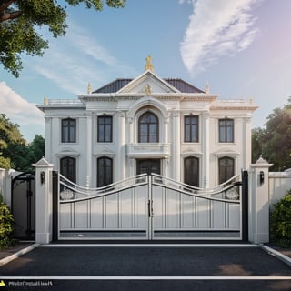 RAW photo, masterpiece, 10 floors  house with a car parked in front of it, neo - classical style, rendered in lumion pro, classicism style, classicism artstyle, lumion render, rendered in lumion, architectural visualization, neoclassical style, in style of classicism, white light sun, rendered in vray, rendered in v-ray, rendered in unreal engine 3d, (photorealistic:1.2), best quality, ultra high res, exterior, architechture,modern house,(white wall:1.5), (detail gate black:1.4), (photorealistic:1.5), best quality, ultra high res, exterior,architechture,neoclassic house,(white wall:1.2), (detailed reliefs:1.2), (The front 1st floor has 4 windows), (the right side 1st floor has 4 windows), (the main side has three-step stairs), (the right side has three-step stairs) ,glass windows,,trees,traffic road, blue sky,in the style of realistic hyper-detailed rendering, luxury neoclassical villa, in the style of neoclassical scene, glass windows, (white navy roof:1.2), best quality, (straight strokedetail:1.1) roof top, (Intricate lines:1.5), ((Photorealism:1.5)),(((hyper detail:1.5))), archdaily, award winning design, (dynamic light:1.3), (night light:1.2), (perfect light:1.3), (shimering light :1.4), refection glass windows, (curved line architecture arch:1.2), trees, beautiful sky, photorealistic, FKAA, TXAA, RTX, SSAO, Post Processing, Post-Production, CGI, VFX, SFX, Full color,((Unreal Engine 5)), Canon EOS R5 Camera + Lens RF 45MP full-frame CMOS sensor, HDR, Realistic,8k,((Unreal Engine 5)), Cinematic intricate detail, extreme detail, science, hyper-detail, FKAA, super detail, super realistic, crazy detail, intricate detail, nice color grading, reflected light on glass, eye-catching wall lights, unreal engine 5, octane render, cinematic, trending on artstation, High-fidelity, Viwvid, Crisp, Sharp, Bright, Stunning, ((Lifelike)), Natural, ((Eye-catching)), Illuminating, Flawless, High-quality,Sharp edge rendering, medium soft lighting, photographic render, detailed archviz