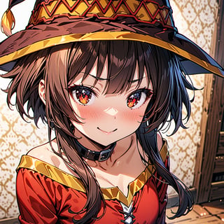 masterpiece, beautiful details, perfect focus, uniform 8K wallpaper, high resolution, exquisite texture in every detail, 1girl, megumin, sexy clothes:1.2, wink:1.2