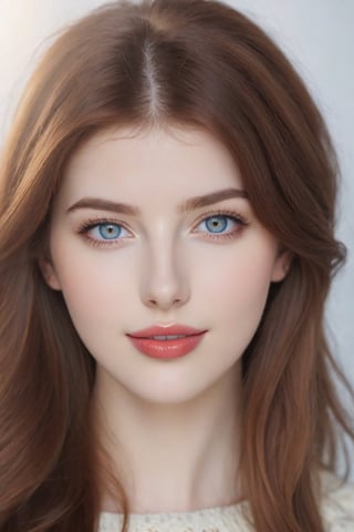 Heterochromia eyes, Let the two eye colors be different from each other, Make a face similar to Sarah McDaniel's face ,  woman with  red-headed long hair and big eyes, 17 years old, extremely beautiful one face,  portrait,  ripened lips , very big lips, aesthetically matured lips detailed ,  a perfect smile,guttojugg1,photorealistic,Masterpiece,1 girl ,Extremely Realistic,photo r3al,skswoman,SD 1.5