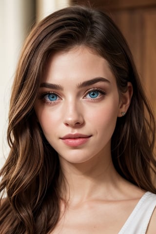 Heterochromia eyes, Let the two eye colors be different from each other, Make a face similar to Sarah McDaniel's face ,  woman with  red-headed long hair and big eyes, 17 years old, extremely beautiful one face,  portrait, just face, ripened lips , very big lips, aesthetically matured lips detailed ,  a perfect smile,guttojugg1,photorealistic