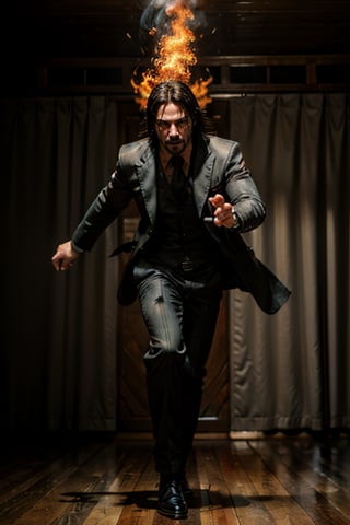 ((Panoramic and open wide shot)), masterpiece, excellent quality, 
perfect hands,epic running fast shooting machine gun with flames, photo realistic Keanu Reeves John Wick with pistol and machine gun , 
different weapons
knives, katanas, submachine guns, grenades, in a shootout with other men, thriller style, aggressive pose, modern black and white Gucci suit, armed gun, photorealistic, highly detailed, blurry photo, intricate, incredibly detailed, super detailed, gangster texture, detailed , crazy, soft lights and shadows