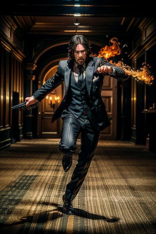  ((Panoramic and open wide shot)), masterpiece, excellent quality, perfect hands,epic running fast shooting machine gun with flames, photo realistic "John Wick", with pistol and machine gun , different weapons knives, katanas, submachine guns, grenades, in a shootout with other men, thriller style, aggressive pose, modern black and white Gucci suit, armed gun, photorealistic, highly detailed, blurry photo, intricate, incredibly detailed, super detailed, gangster texture, detailed , crazy, soft lights and shadows