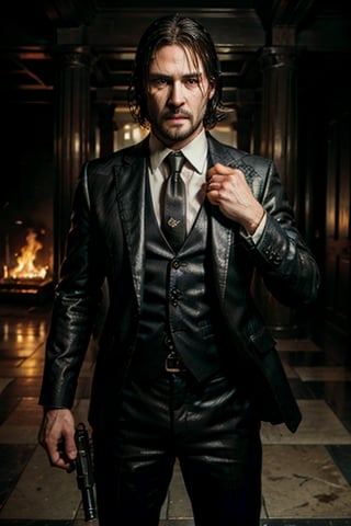 ((Panoramic and open wide shot)), masterpiece, excellent quality, 
perfect hands,epic running fast shooting machine gun with flames, photo realistic "John Wick",  with pistol and machine gun , 
different weapons
knives, katanas, submachine guns, grenades, in a shootout with other men, thriller style, aggressive pose, modern black and white Gucci suit, armed gun, photorealistic, highly detailed, blurry photo, intricate, incredibly detailed, super detailed, gangster texture, detailed , crazy, soft lights and shadows