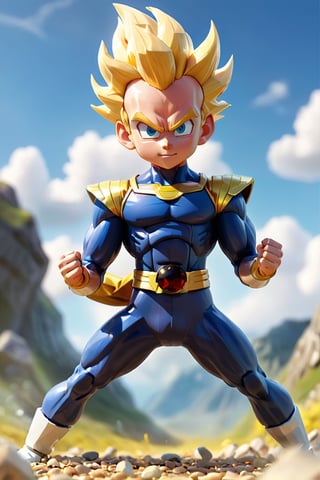 1boy, a vegeta power up floating above the ground, ground start breaking, stone and pebble floating, energy field emited from his body, viewed from bellow, camera view, dynamic field of view, cartoon camera style, panoramic, ultra wide angle, spherical perspective view, action cam