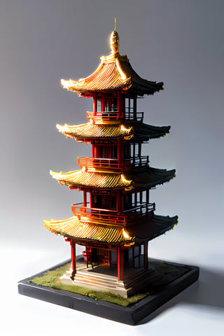 modle style, a small of gold-spired multi-storey pagoda, white_background