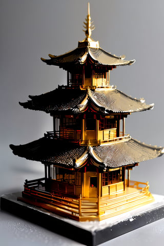 modle style, a small of gold-spired multi-storey pagoda, white_background