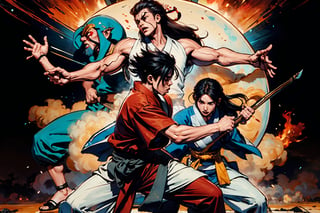 Chinese mythology story, eighteen gods undergo fierce literary and martial arts tests in the trial field, boichi manga style