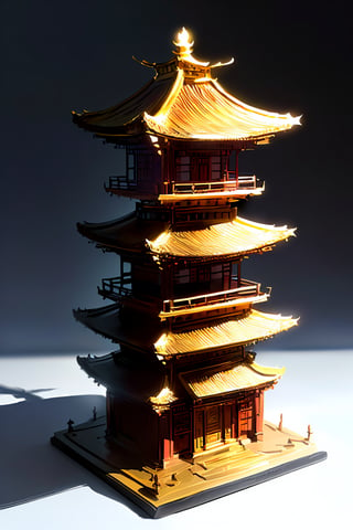 modle style, a small of gold-spired multi-storey pagoda, white_background