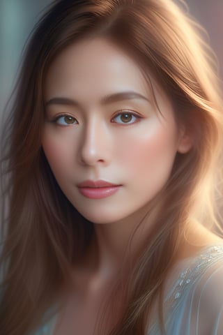 Beautiful woman, soft lighting,  ethereal, high detail, portrait, elegant, delicate features, pastel colors, emotional expression, masterpiece, 8k resolution, Extremely high-resolution details, photographic, realism pushed to extreme, fine texture, incredibly lifelike, looking at viewer, solo focus, realistic, photorealistic, face details, real face, 1girl, brown hair,