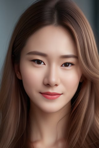 Beautiful woman, high detail, portrait, elegant, delicate features, emotional expression, masterpiece, 8k resolution, Extremely high-resolution details, realism pushed to extreme, fine texture, incredibly lifelike, looking at viewer, solo focus, realistic, photorealistic, ultra realistic photograph, Exquisite details and textures, grainy, face details, real face, smile,1girl, brown hair,