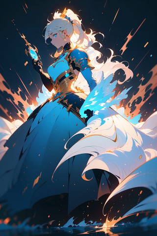 highly detailed, high quality, masterpiece, beautiful (entire plane shot), 
A girl will wear shining golden and whit lion armor. Her hair is pulled back into a blonde ponytail and her eyes are a beautiful light blue shade. He wields  shield,wrenchfaeflare