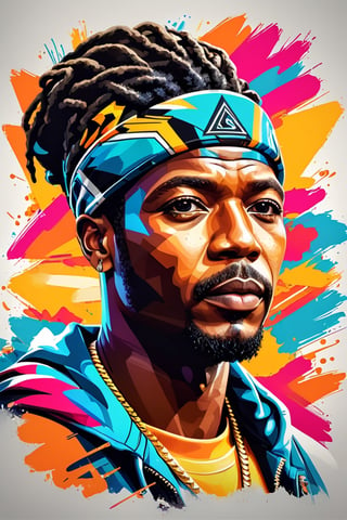 a hip-hop black rap graffiti African character man  poster as at Aquaman  movie, symetrical, vector illustration, Leonardo Style,tshirt design,oni style, color splash, inkstrike (whynot), arrows, vibrant, full figure, ((upper body)),(name:Jinks)