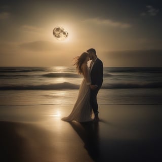 RAW photo, best quality), (realistic, photo-Realistic:1.1), best quality, masterpiece, beautiful, 1024K, beautiful woman and men on the beach, fullmoon, (HDR:1.2), (muted colors, dim colors, soothing tones:0), daylight, Exquisite details and textures, wide cinematic shot, Warm tone, well lit, wide shot, Hyper-realistic photo of a lovers, perfect shape, perfect body proportions, perfect anatomy, soft shiny skin, smile, mesmerizing, tousled long hair, (full body:1.2),perfect composition,studio photo,trending on artstation,(Masterpiece,Best quality,32k,UHD:1.5),(Sharpness, high contrast, HDR, hyper-detailed, intricate details, ultra-realistic, award-winning photo, ultra-clear, Kodachrome 800:1.3),(chiaroscuro lighting, soft edge lighting:1.2), by Karol Bak, Gustav Klimt and Hayao Miyazaki, real_booster, photo_b00ster, ani_booster, art_booster
