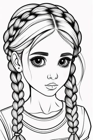 A GIRL WITH BIG BLACK EYES AND BRAIDED HAIR COLORING PAGE