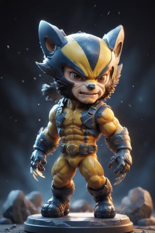 close up angle of (( toy),( 3d Wolverine figure ))(lightning) detailed focus, deep bokeh, beautiful, , dark cosmic background. Visually delightful , 3D,more detail XL,chibi,werewolf