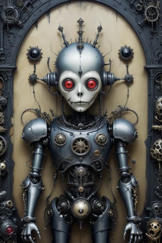 A gothic robot creation, surrounded by ornate, otherworldly objects,more detail XL,goth person