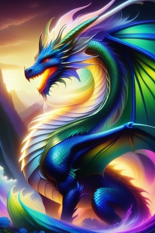 a mythical dragon is reborn, colours of all hues, ,DonMM1y4XL