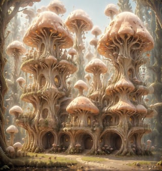 create a epic little village, mushroomfantasy