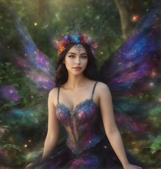 please create a dark fairy princess, in a garden, withdark fantasy background ,fairytale, DonMF41ryW1ng5XL, Masterpiece,ruanyi0715