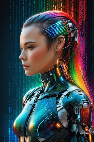 a mix of the below ,Colorful Binary Code Energy,cyborg