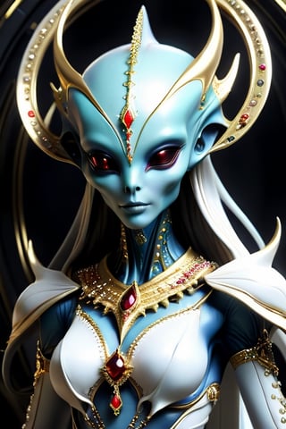 a beautiful female alien, adorned in her royal clothes and jewels,  tag score,more detail XL,alienzkin,futuristic alien