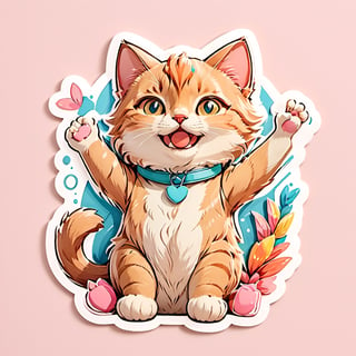 sticker ,cat, happy, energetic, hands up,  cute