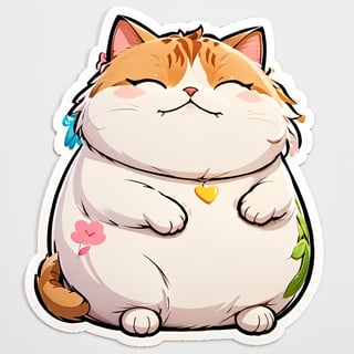 sticker ,fat cat, looking at its stomach, lazy,  cute