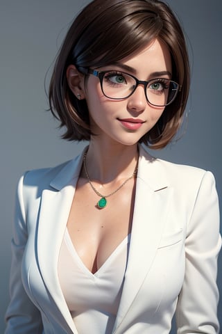 masterpiece, best quality, 3D rendering, 3DMM style, Close-up, sportrait, 3D, 1girll, smile, wear glasses, Solo, （Brunette long hair 3.2）, necklace, freckle, jewelry, Look at the camera realistically, full body, (White suit 1.2) With plain background and white, edges, looking away, short hair, parted lips, green eyes, necklace, make-up
BİLGİ white suit