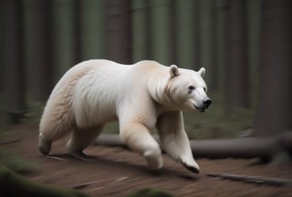running bear with white head in forest