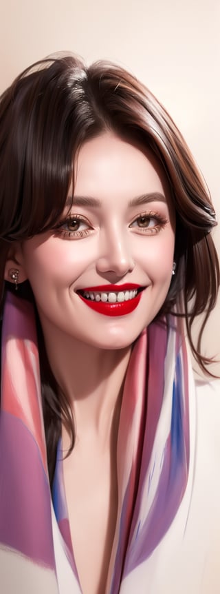 a beautiful girl 18 years, with silver short hair, messy hair, GRIN,red lipstic, full lips, alluring, portrait by Charles Miano, pastel drawing, illustrative art, soft lighting, detailed, more Flowing rhythm, elegant, low contrast ,idol,1girl