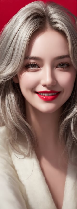 a beautiful girl 18 years, with silver short hair, messy hair, GRIN,red lipstic, full lips, alluring, portrait by Charles Miano, pastel drawing, illustrative art, soft lighting, detailed, more Flowing rhythm, elegant, low contrast ,idol,1girl,korean,beauty,Korean