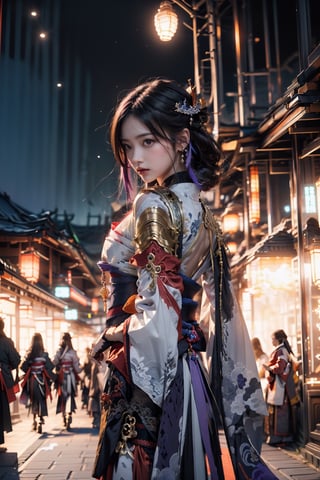 (Masterpiece, highest quality, high resolution, ultra-detailed, 16K, intricate, high contrast, HDR, vibrant color, RAW photo, (photorealistic:1.2), beautiful and aesthetic), cinematic lighting, soft lighting, medium breasts, tall, slim body, (((Genshin Impact, Raiden Shogun, raidenshogundef, Yae Miko, yaemikodef, Shenhe, long hair, purple hair, pink hair, silver white hair))), glowing hair, looking at the viewer, temple, torii, evening, evil smile, exaggeration arrogance, magic wand, high heels blue eyes, temple,nebula science, futuristic ,zero space, raging sun, eclipse, cosmic, space, galaxy, portal, scenic, iconic, cyberpunk, bonsai forest, scifi, light and dark, life and death, holding long spear, neon background, midjourney, ASU1, sky view