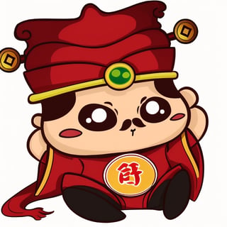 (1st boy),boy,red hat,hanfu,(White background), (SUPER CHIBI), chibi, full_body, Standing posture,chibi,walhing,(The hand is holding a piece of red diamond-shaped paper with the Chinese character "春" written on it),happy,